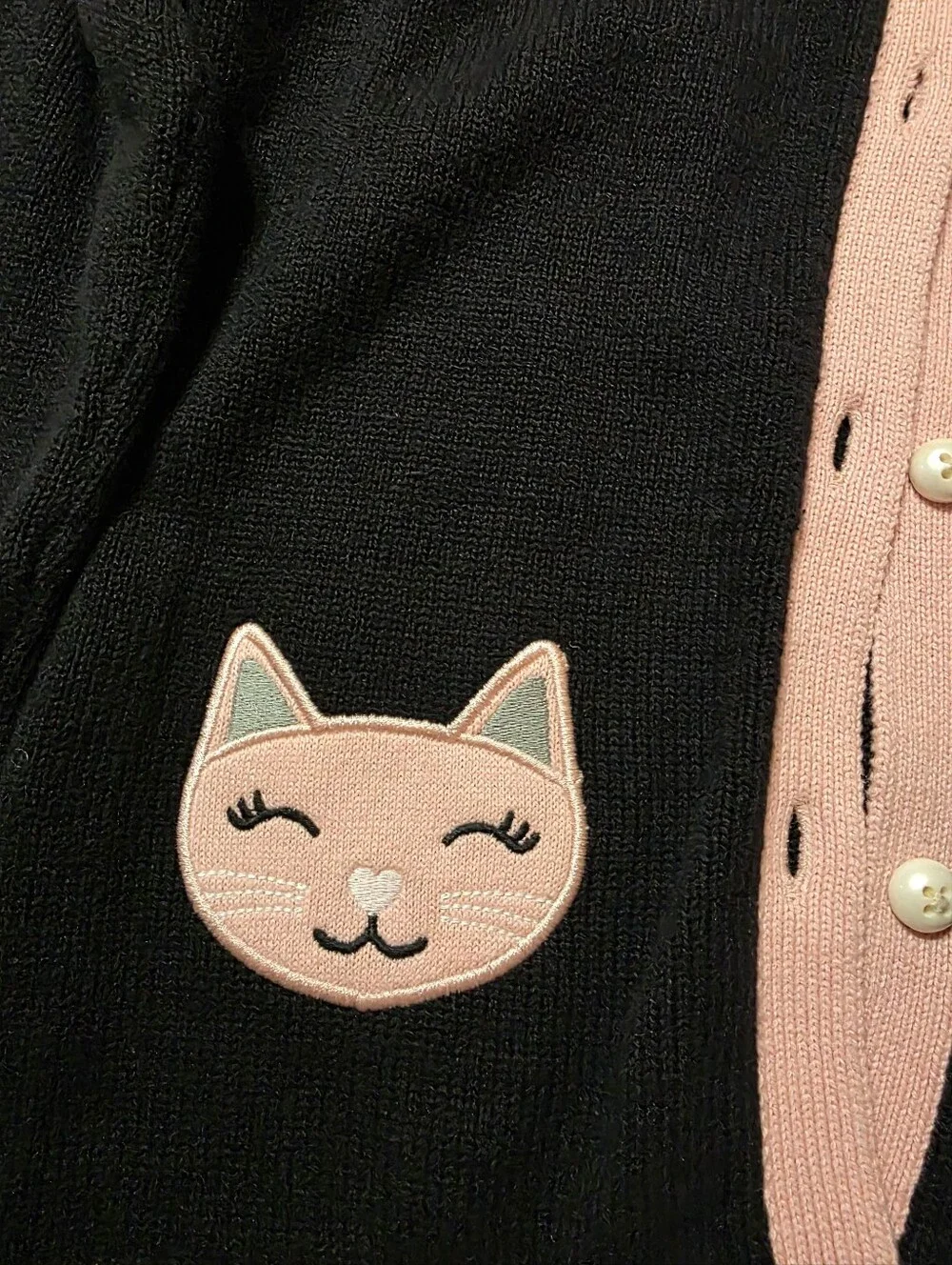 Gymboree Girls Black & Pink Cat Pocket Cardigan - Kids Jackets & Coats